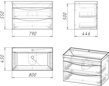 Тумба под раковину в ванной подвесная Grossman ТАЛИС-80 см, бетон пайн/белый глянец